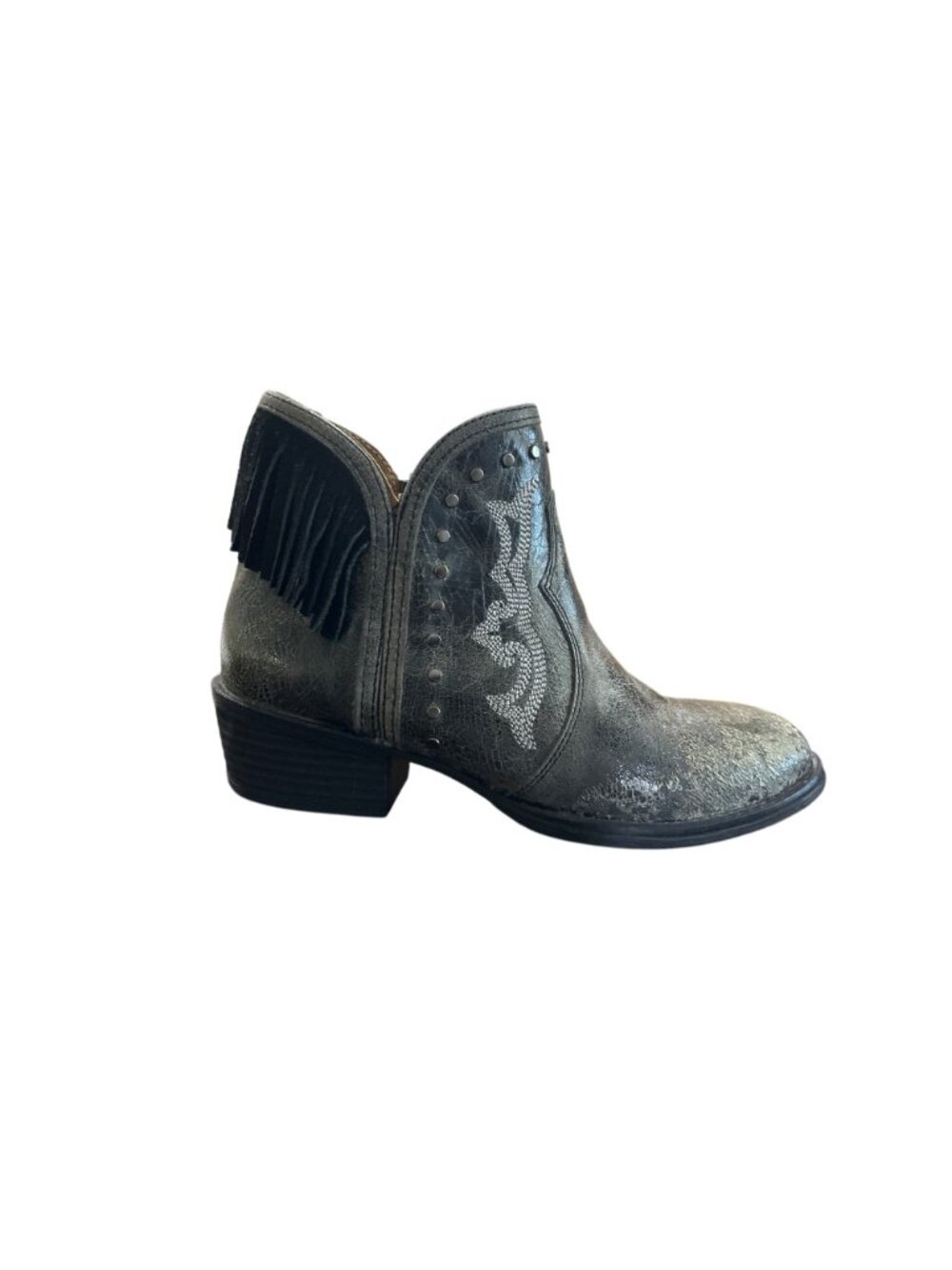 Sterling River Ankle Boots Women Size 8.5 Fringe Leather Western Cowgirl Gray - Picture 8 of 9